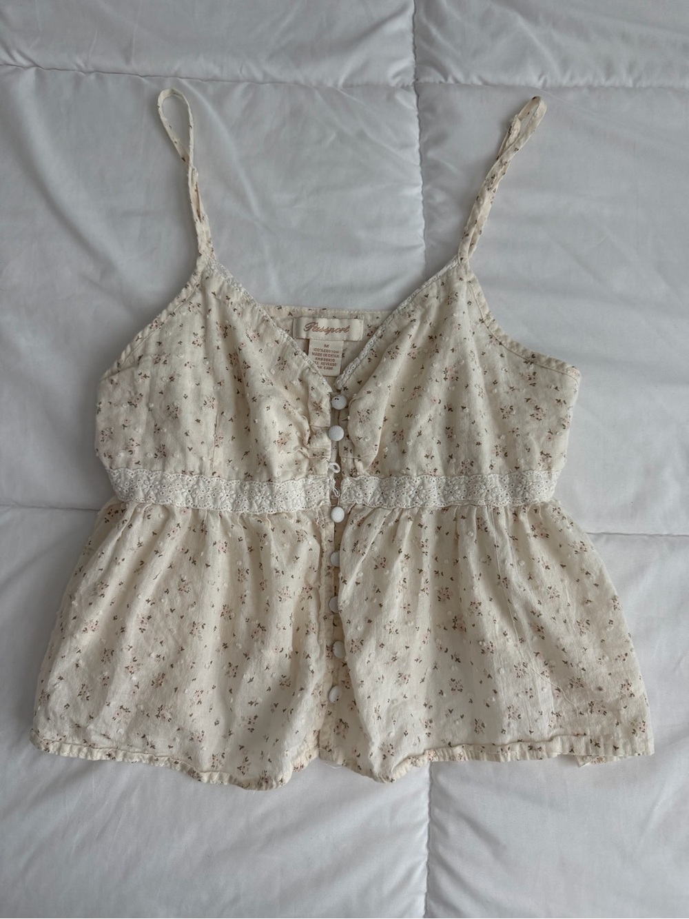 Passport Cream Floral Lace-Trim Cami